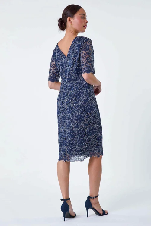 Roman Petite Navy Lace Overlay Shift Dress - 12 Image 3
