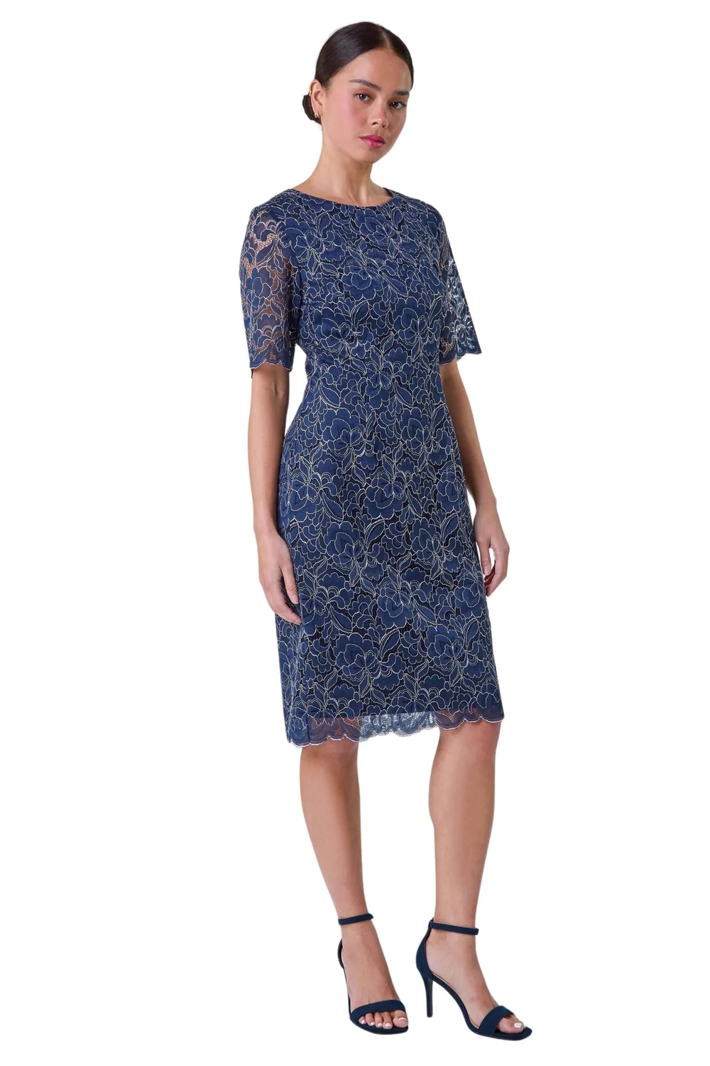 Roman Petite Navy Lace Overlay Shift Dress - 12 Image 2