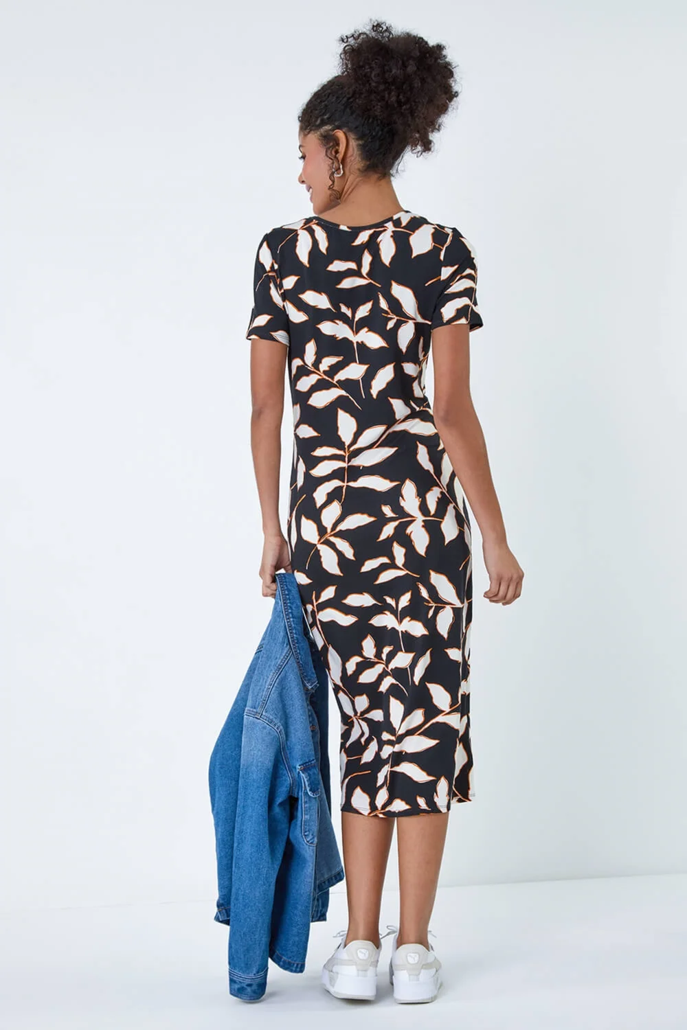 Roman Dusk Black Leaf Print Midi Stretch Dress - 8 Image 4