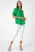 Roman Green Frill Neck Plain Tie Detail Top - Size 26 Image 4