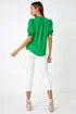 Roman Green Frill Neck Plain Tie Detail Top - Size 26 Image 3