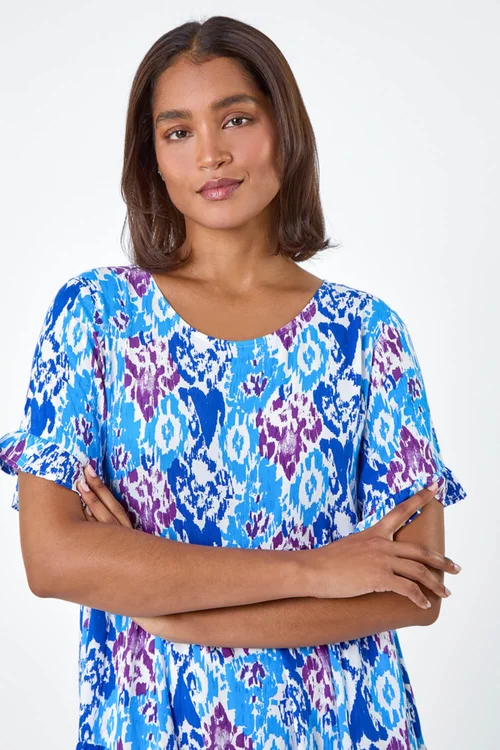 Roman Blue Aztec Print Tiered Smock Dress - 10 Image 4