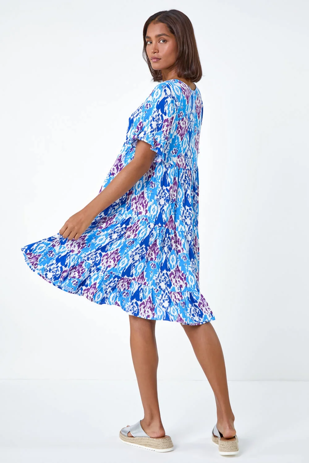 Roman Blue Aztec Print Tiered Smock Dress - 10 Image 3