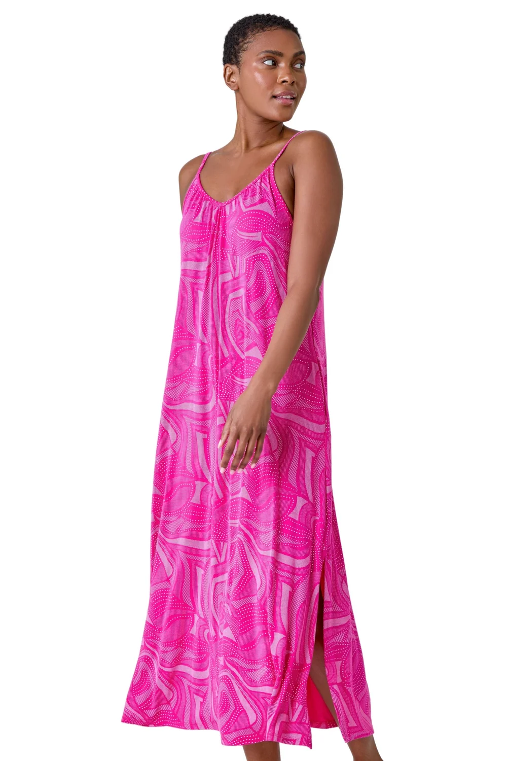Roman Fuchsia Abstract Stretch Jersey Pocket Midi Dress - 14 Image 2