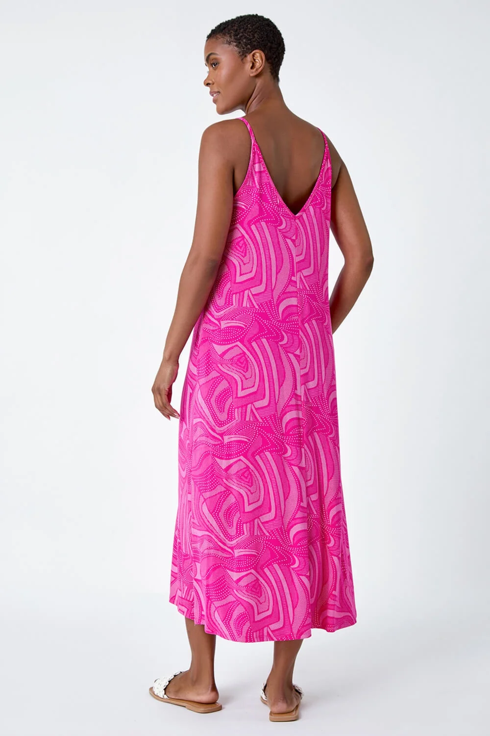 Roman Fuchsia Abstract Stretch Jersey Pocket Midi Dress - 14 Image 4
