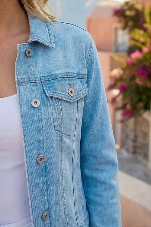 Roman Light Blue Classic Cotton Denim Jacket - 18 Image 4