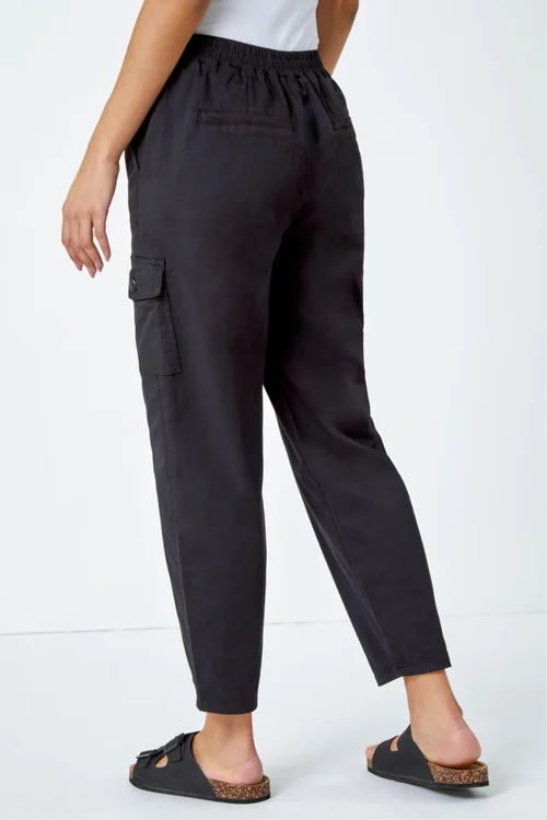 Roman Black Casual Elastic Waist Cargo Stretch Trousers - 10 Image 3