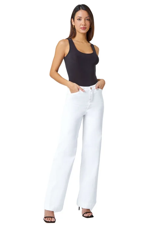Roman White Cotton Blend Wide Leg Stretch Jeans - 10 Image 1