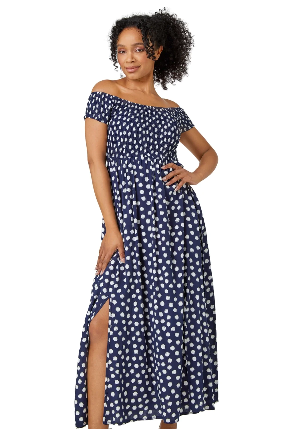 Roman Navy Petite Polka Dot Bardot Maxi Dress - 6 Image 2
