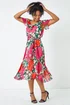Roman Petite Pink Petite Floral Cold Shoulder Chiffon Midi Dress - 22 Image 3