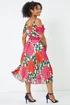 Roman Petite Pink Petite Floral Cold Shoulder Chiffon Midi Dress - 22 Image 4