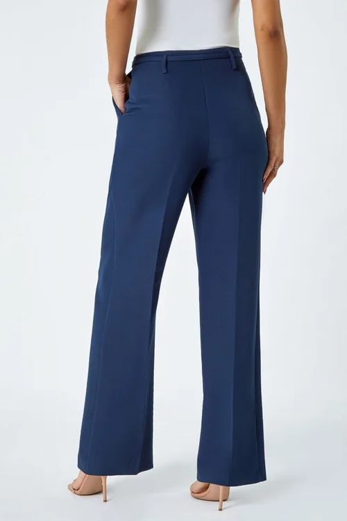 Roman Navy Crepe Stretch Straight Leg Trousers - 22 Image 4