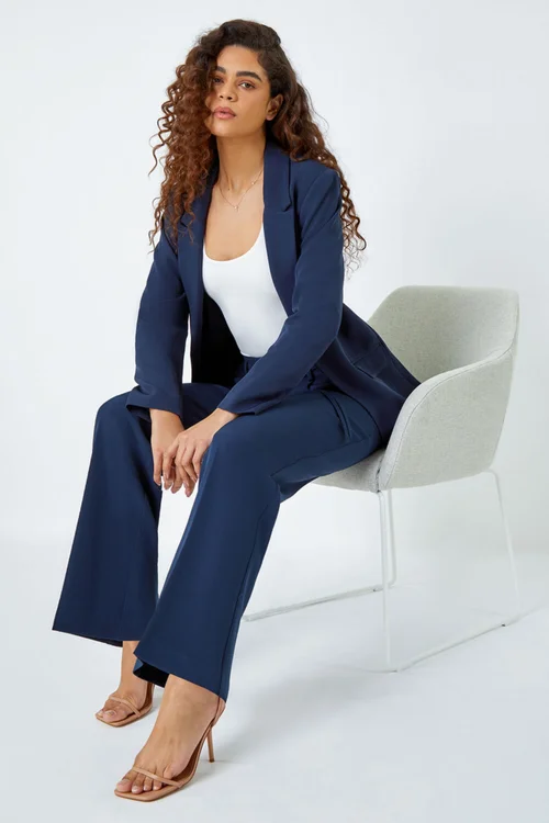 Roman Navy Crepe Stretch Straight Leg Trousers - 22 Image 2