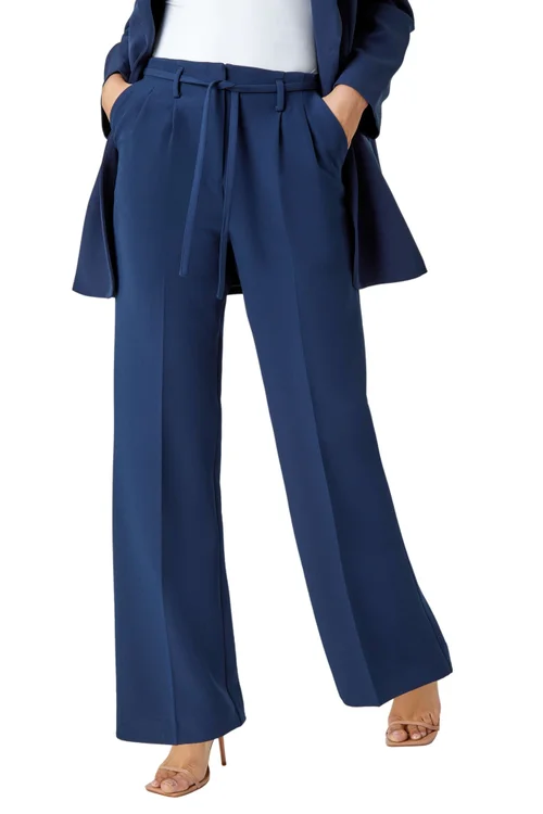 Roman Navy Crepe Stretch Straight Leg Trousers - 22 Image 1