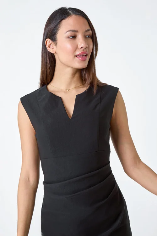 Roman Black Sleeveless Ruched Bodycon Stretch Dress - 12 Image 4