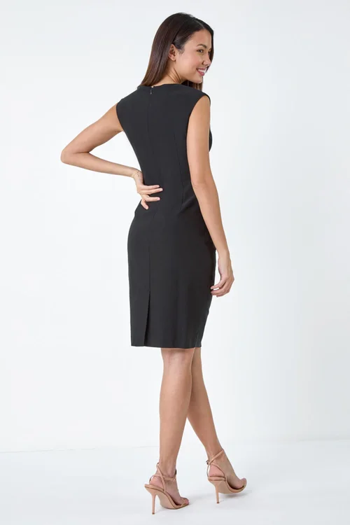 Roman Black Sleeveless Ruched Bodycon Stretch Dress - 12 Image 3