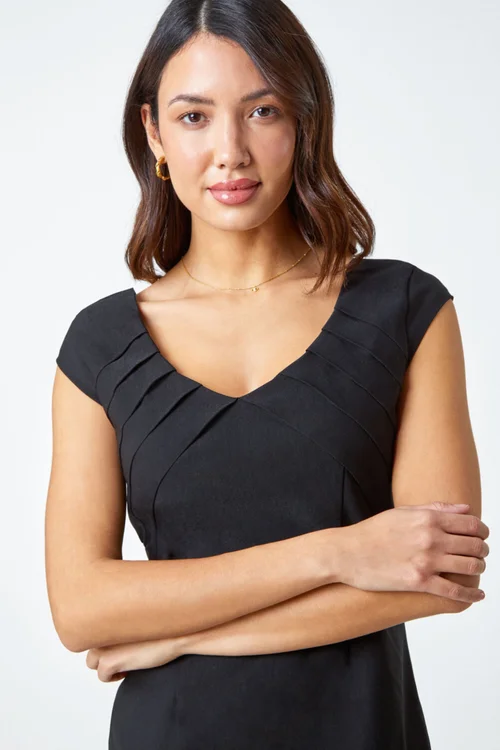 Roman BLACK Sleeveless Pleat Detail Stretch Bodycon Dress - 18 Image 4
