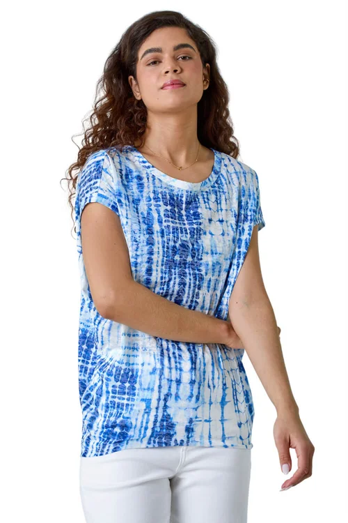 Roman Blue Textured Tie Dye Cocoon Top - 10 Image 1