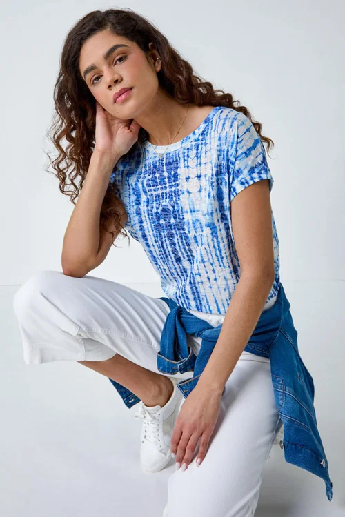 Roman Blue Textured Tie Dye Cocoon Top - 10 Image 3