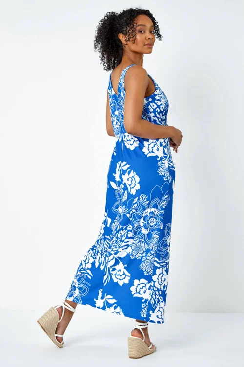 Roman Petite Blue Petite Floral Knot Stretch Maxi Dress - 24 Image 3