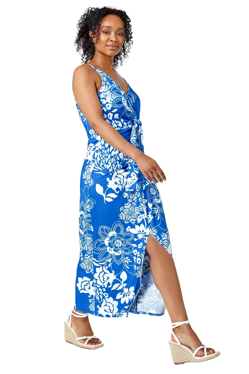 Roman Petite Blue Petite Floral Knot Stretch Maxi Dress - 24 Image 1