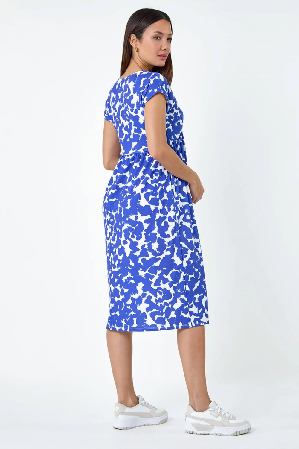 Roman Dusk Blue Abstract Print Stretch Pocket T-Shirt Dress - 8 Image 4