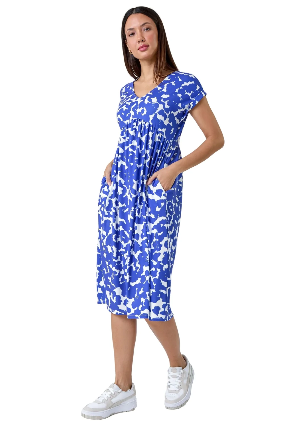 Roman Dusk Blue Abstract Print Stretch Pocket T-Shirt Dress - 8 Image 1