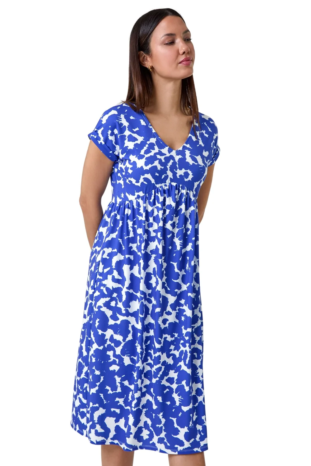Roman Dusk Blue Abstract Print Stretch Pocket T-Shirt Dress - 8 Image 2