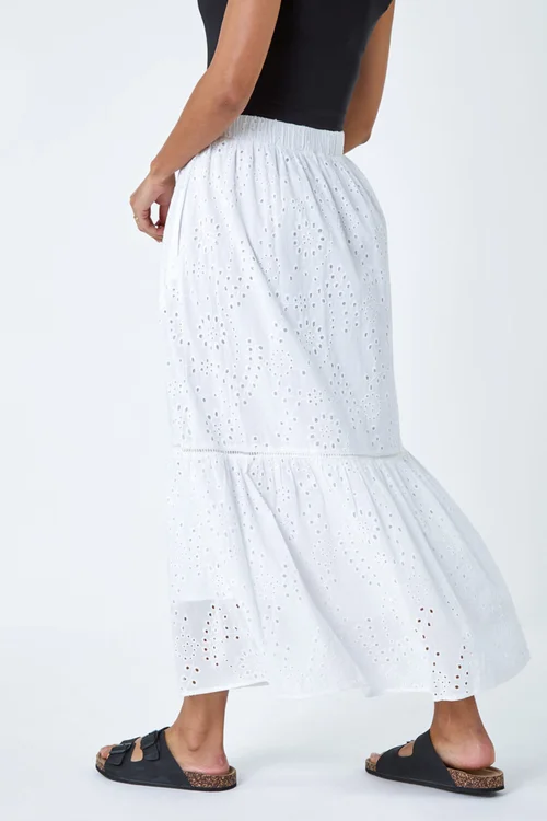 Roman White Cotton Broderie Pocket A Line Midi Skirt - Size 16 Image 4