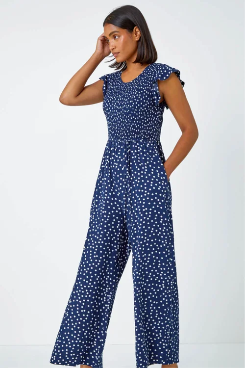 Roman Navy Polka Dot Shirred Pocket Jumpsuit - 10 Image 1