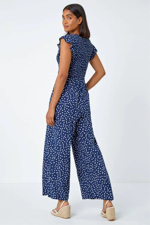 Roman Navy Polka Dot Shirred Pocket Jumpsuit - 10 Image 3