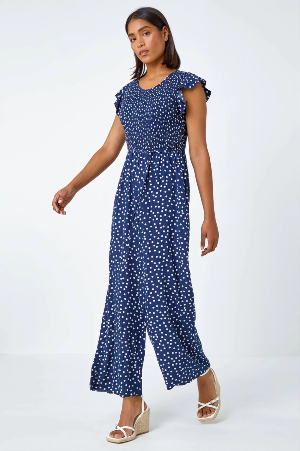 Roman Navy Polka Dot Shirred Pocket Jumpsuit - 10 Image 2