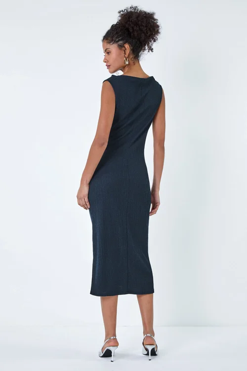 Roman Dusk Navy Ruched Cowl Neck Midi Dress - 14 Image 4
