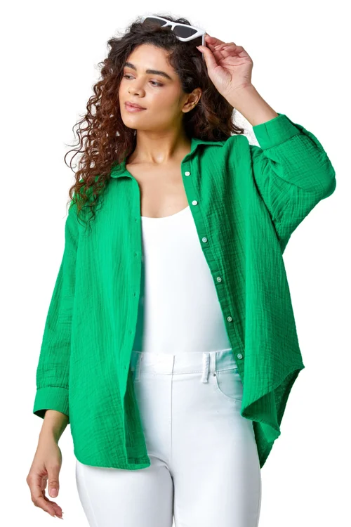Roman Green Cotton Textured Button Shirt - 10 Image 1