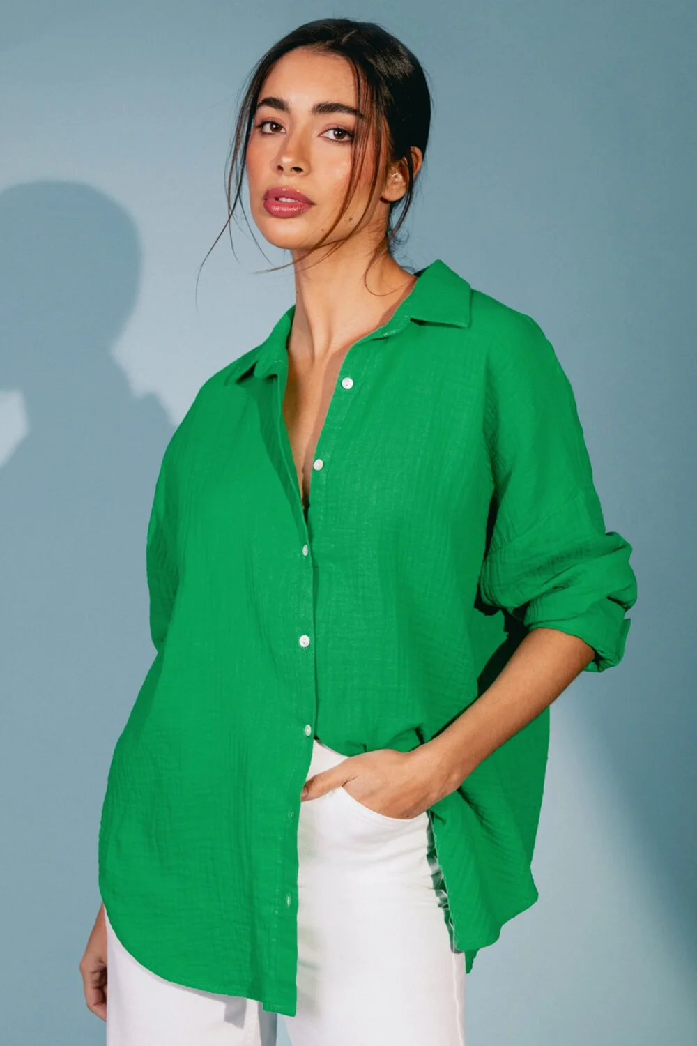Roman Green Cotton Textured Button Shirt - 10 Image 4