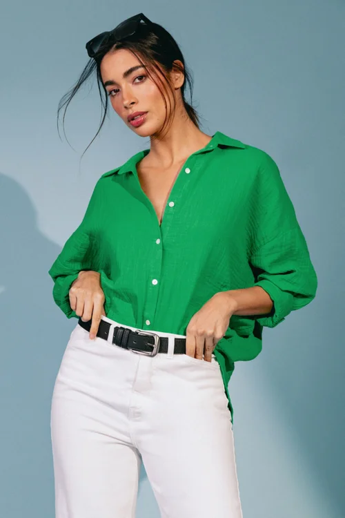 Roman Green Cotton Textured Button Shirt - 10 Image 2