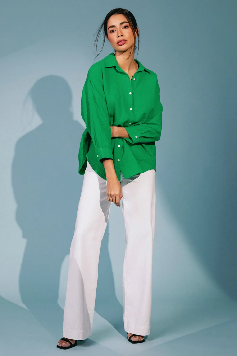 Roman Green Cotton Textured Button Shirt - 10 Image 3