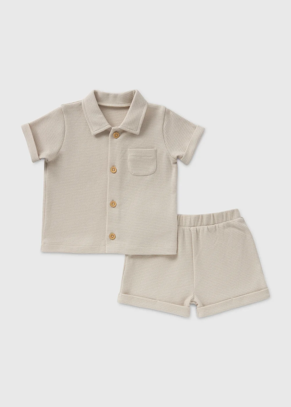 Stone Waffle Shirt & Shorts Set (Newborn-23mths) - Age 0 - 3 Months Image 1