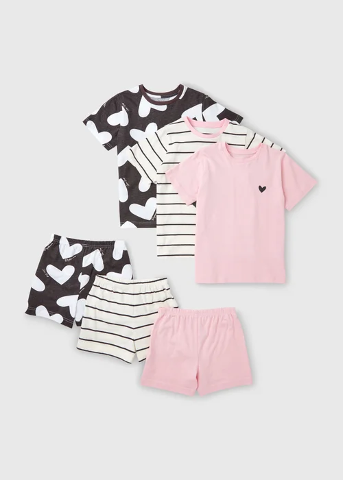3 Pack Girls Pink Heart Pyjama Sets (1-7yrs) - 1 half year to 2 Image 1