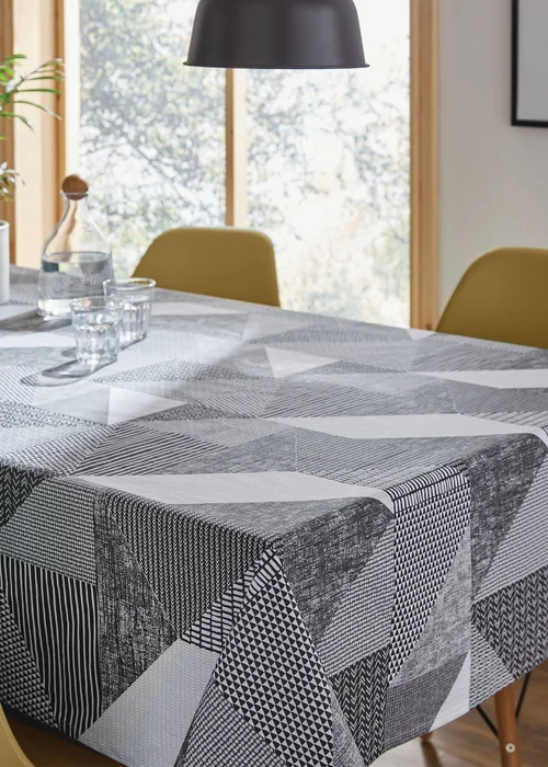Catherine Lansfield Grey Larsson Geo Cotton Table Cloth (137x229 cm) - Medium Image 2