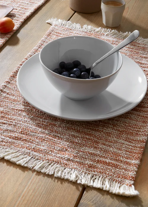 Pineapple Elephant TerracottaTextured Frayed Edge Cotton Placemat Pair (30x46 cm) - One Size Image 2