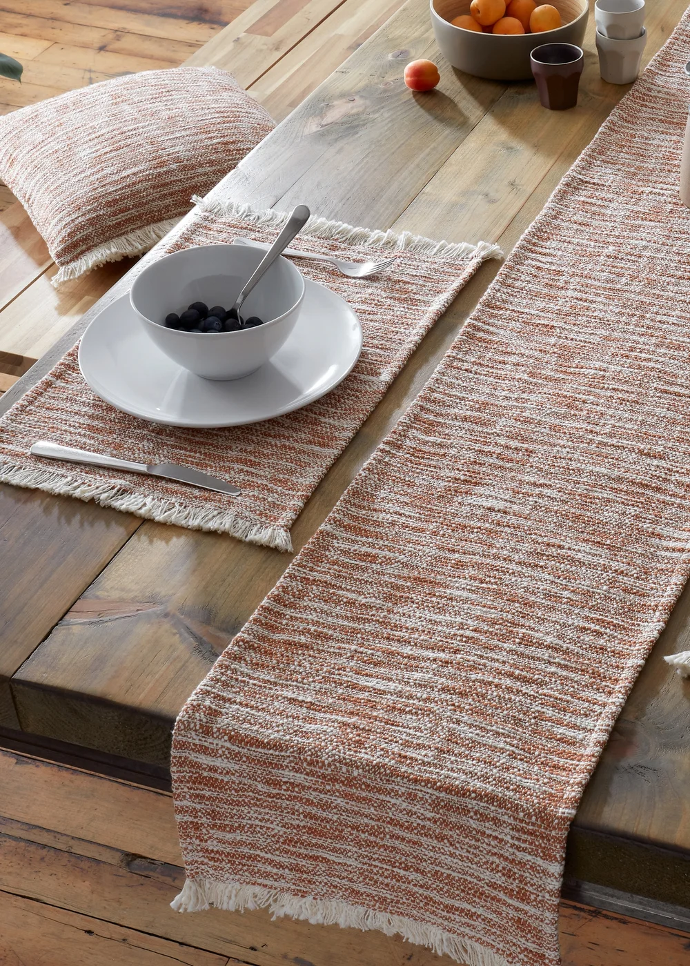Pineapple Elephant TerracottaTextured Frayed Edge Cotton Placemat Pair (30x46 cm) - One Size Image 3