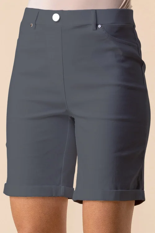 Roman Dark Grey Elastic Waist Turn Up Stretch Shorts - 10 Image 1
