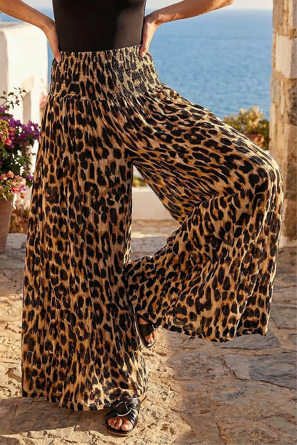 Roman Brown Animal Shirred Palazzo Stretch Trouser - One Size Image 2