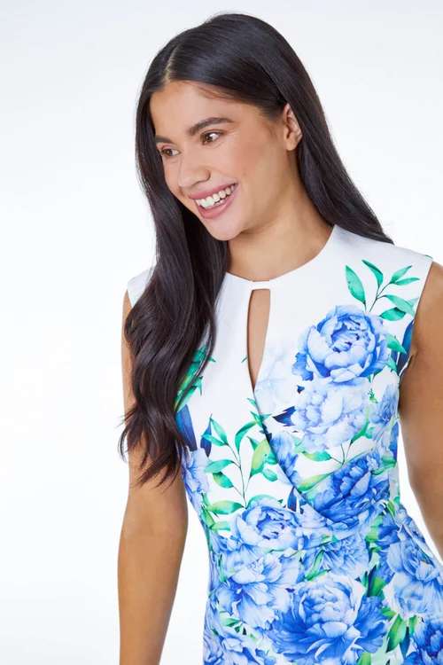 Roman Blue Petite Floral Stretch Ruched Shift Dress - 6 Image 2