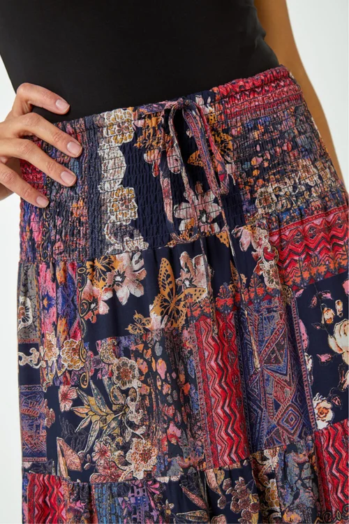 Roman Red Tile Print Shirred Maxi Skirt - 6 Image 4