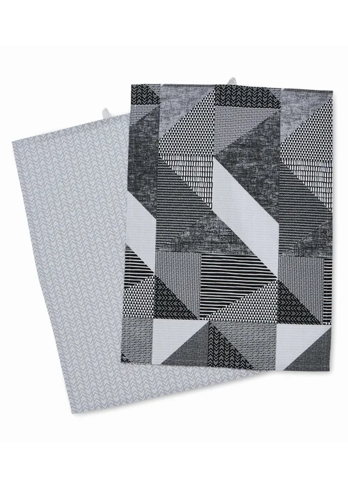 Catherine Lansfield Grey Larsson Geo Cotton Kitchen Towel Pack of 4 (50x75 cm) - One Size Image 1