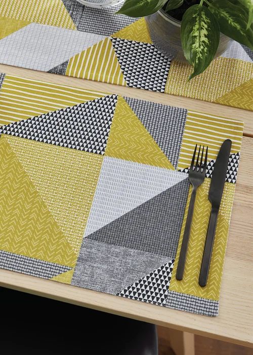 Catherine Lansfield Ochre Larsson Geo Cotton Dining Placemat 4 Pack (30x46 cm) - One Size Image 2