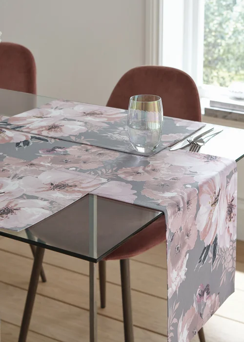 Catherine Lansfield Grey Floral Cotton Dining Placemat 4 Pack (30x46 cm) - One Size Image 4