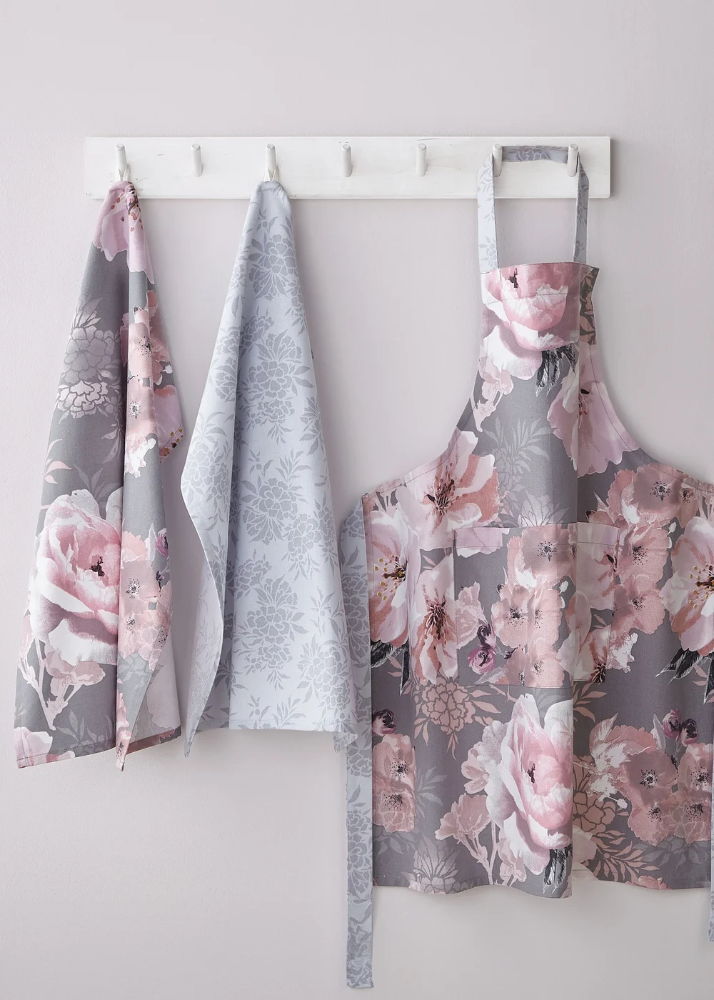 Catherine Lansfield Grey Floral Cotton Kitchen Tea Towel Pack of 4 (50x75 cm) - One Size Image 3